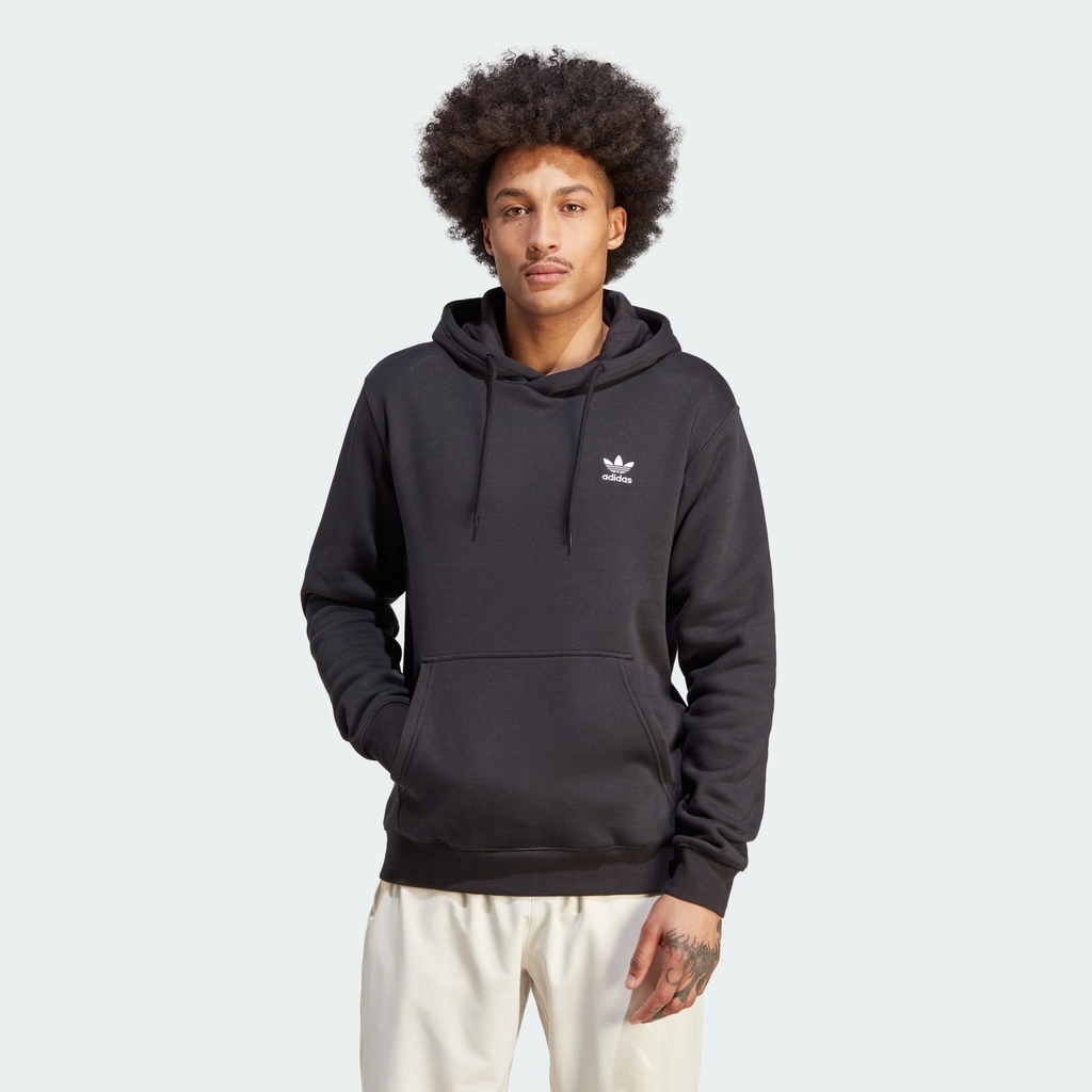 Adidas Originals Mens Trefoil Essentials Hoodie - Black Cotton - Size Small